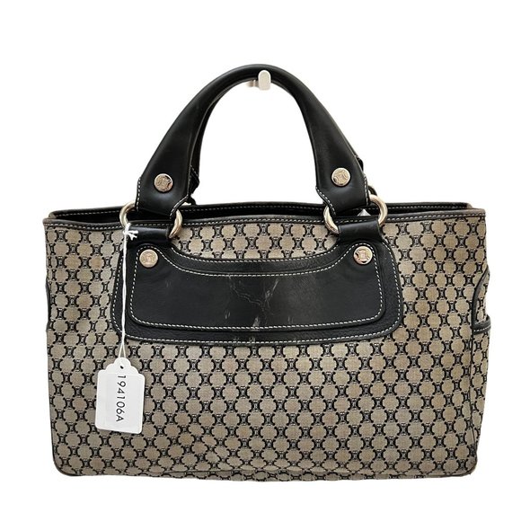 Authentic Celine Satchel Bag Black Canvas Used Handbag Vintage - Picture 3 of 13